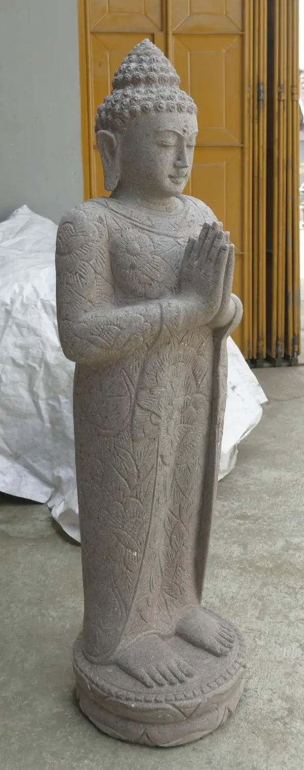  Product image 4 of the product “Standing Buddha with floral carving, Greeting position. 40 x 29 x 120cm. Natural stone (river stone), stonemasonry ”